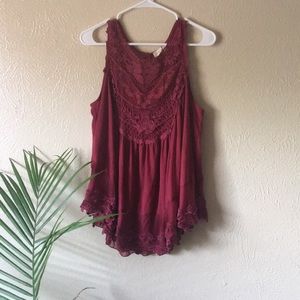 Maroon/Burgundy/Tank Top/Lace/Blouse/Boho/Shirt